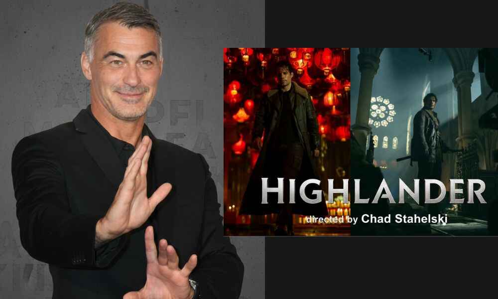 Director Chad Stahelski on set preparing the Highlander reboot movie
