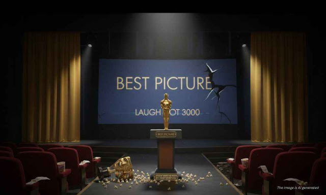 Film comedy scenes contrasted with the Oscars ceremony highlighting why comedies struggle at the Academy Awards