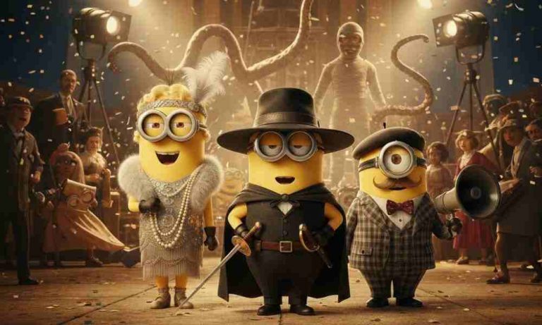 Close-up of Minions wearing silver goggles in Minions & Monsters (2026)
