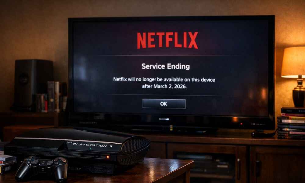 Netflix app showing service ending message on a PlayStation 3 console connected to a TV